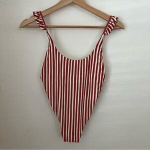 Billabong Red and White Striped One-Piece Swimsuit